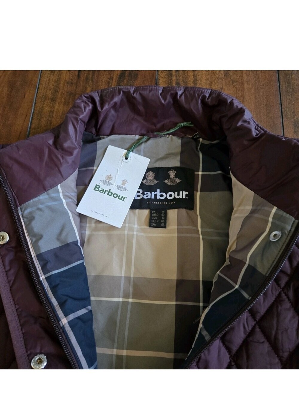 Barbour Yarrow Quilted Puffer Zip-Up Lightweight Black Cherry Jacket US Size 12 - Picture 10 of 16